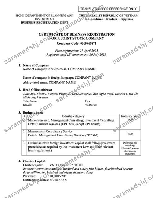 Vietnam certificate of business registration  Word and PDF template